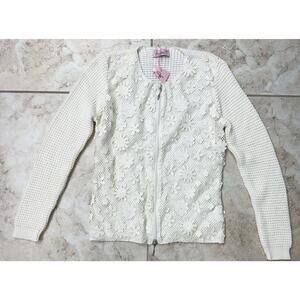 Jennifer Taylor Couture boho flower zip sweater hippie vintage inspired S New